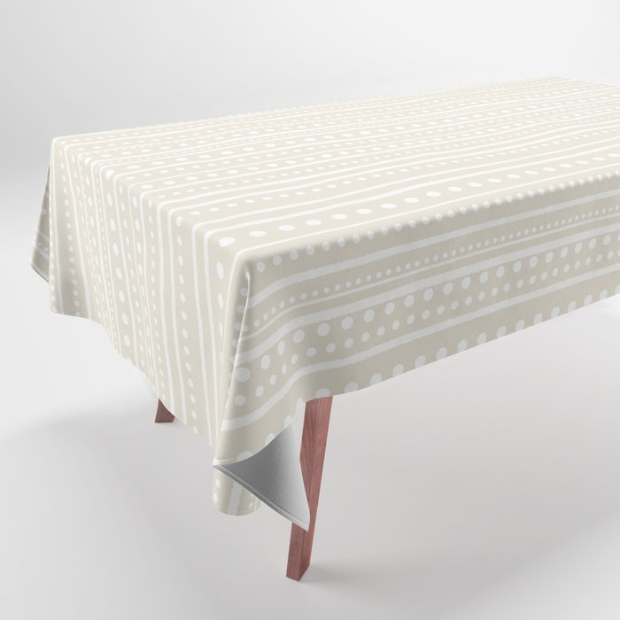 Bamako Textured Striped and Dotted Pattern in Pale Beige Cream and White Tablecloth Gallery Image 1