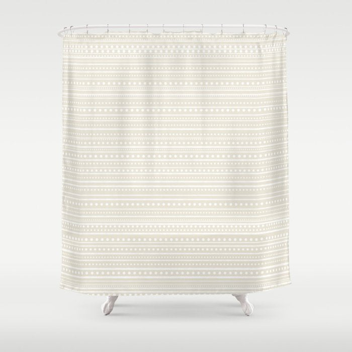 Bamako Textured Striped and Dotted Pattern in Pale Beige Cream and White Shower Curtain Gallery Image 1