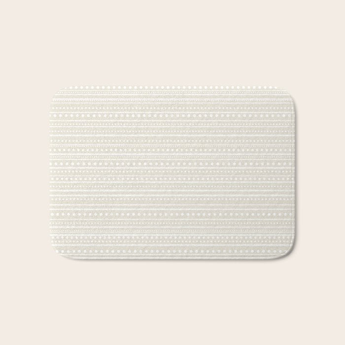 Bamako Textured Striped and Dotted Pattern in Pale Beige Cream and White Bath Mat Gallery Image 1