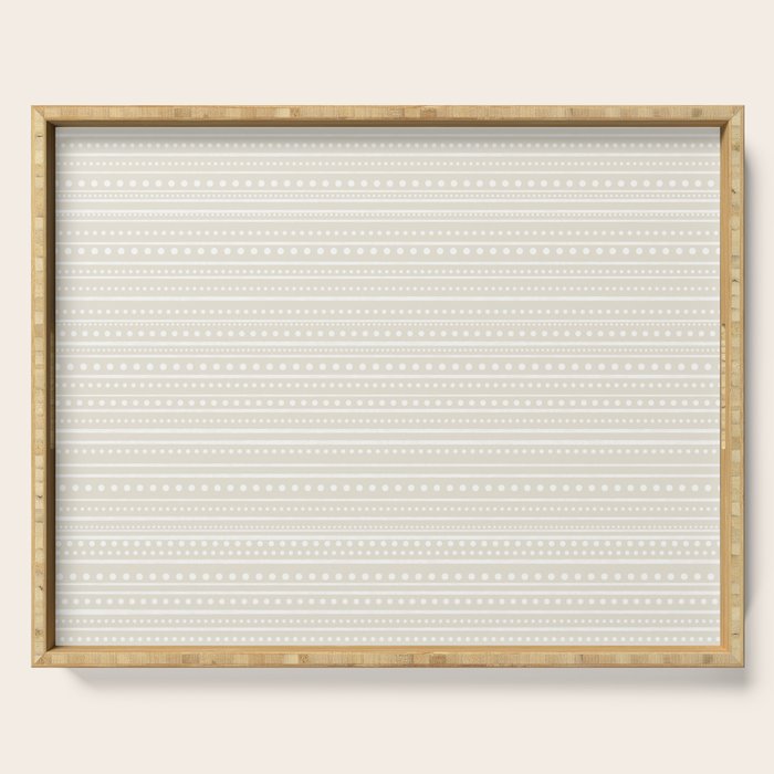 Bamako Textured Striped and Dotted Pattern in Pale Beige Cream and White Serving Tray Gallery Image 1