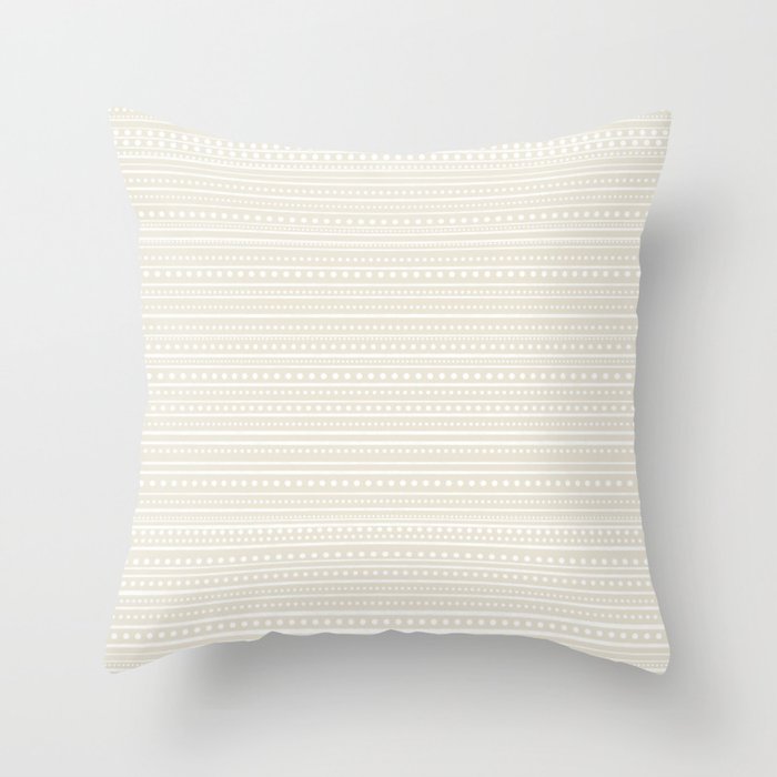 Bamako Textured Striped and Dotted Pattern in Pale Beige Cream and White Throw Pillow Gallery Image 6