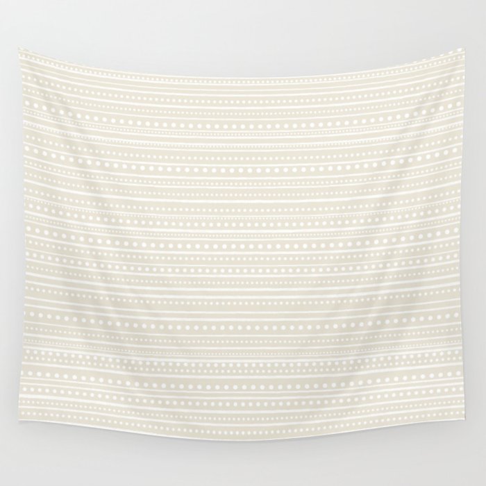 Bamako Textured Striped and Dotted Pattern in Pale Beige Cream and White Wall Tapestry Gallery Image 1