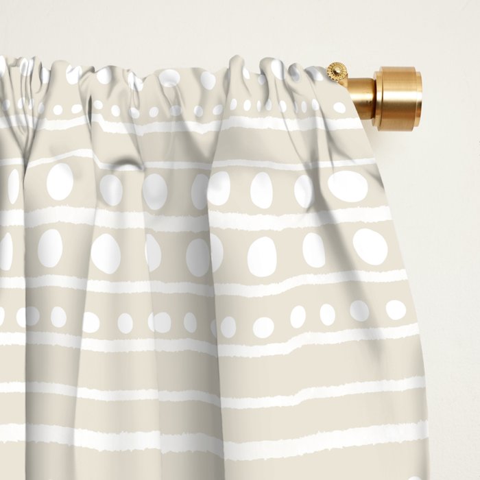 Bamako Textured Striped and Dotted Pattern in Pale Beige Cream and White Window Curtain Gallery Image 2