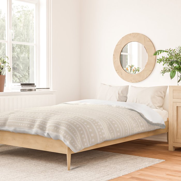 Bamako Textured Striped and Dotted Pattern in Pale Beige Cream and White Duvet Cover Gallery Image 2
