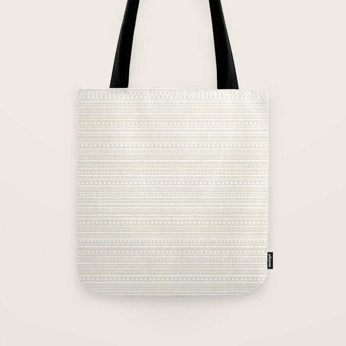 Bamako Textured Striped and Dotted Pattern in Pale Beige Cream and White Tote Bag Gallery Image 1