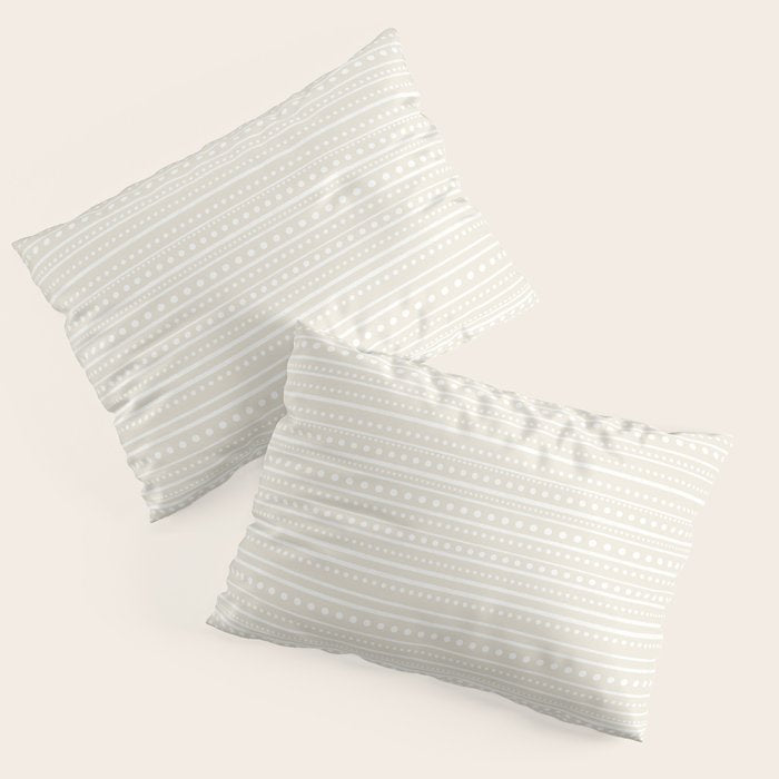 Bamako Textured Striped and Dotted Pattern in Pale Beige Cream and White Pillow Sham Gallery Image 3