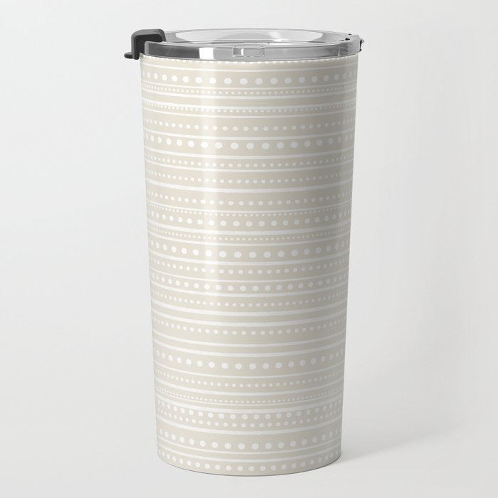 Bamako Textured Striped and Dotted Pattern in Pale Beige Cream and White Travel Mug Gallery Image 3