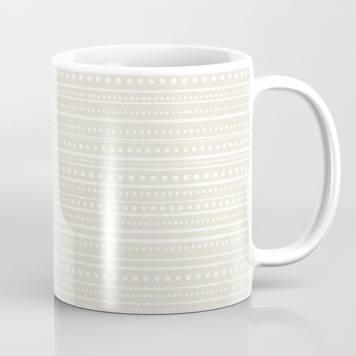 Bamako Textured Striped and Dotted Pattern in Pale Beige Cream and White Coffee Mug Gallery Image 1