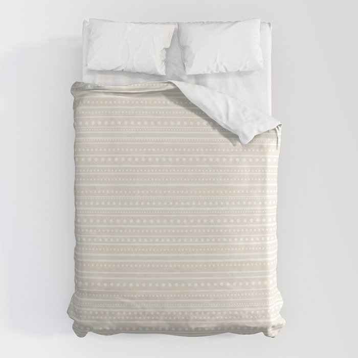 Bamako Textured Striped and Dotted Pattern in Pale Beige Cream and White Duvet Cover Gallery Image 1