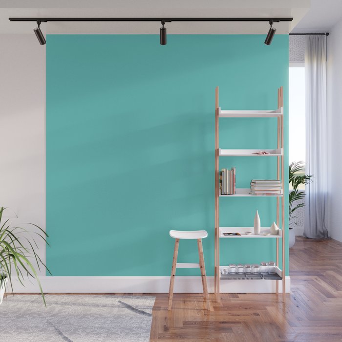 Bright Aqua Cyan Blue-Green Turquoise Solid  Wall Mural Gallery Image 1