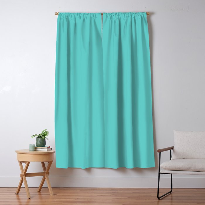 Bright Aqua Cyan Blue-Green Turquoise Solid  Window Curtain Gallery Image 5