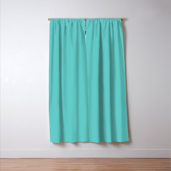 Bright Aqua Cyan Blue-Green Turquoise Solid  Window Curtain Gallery Image 3