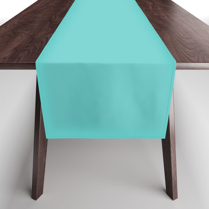 Bright Aqua Cyan Blue-Green Turquoise Solid  Table Runner Gallery Image 1