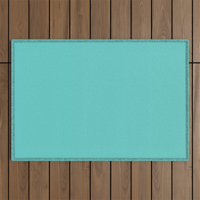 Bright Aqua Cyan Blue-Green Turquoise Solid  Outdoor Rug Gallery Image 1