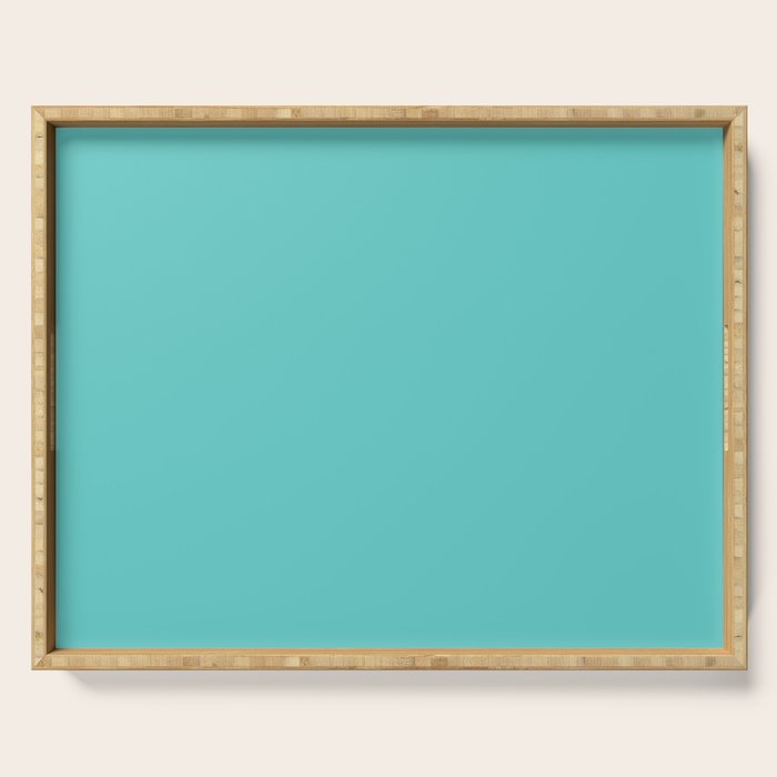 Bright Aqua Cyan Blue-Green Turquoise Solid  Serving Tray Gallery Image 1