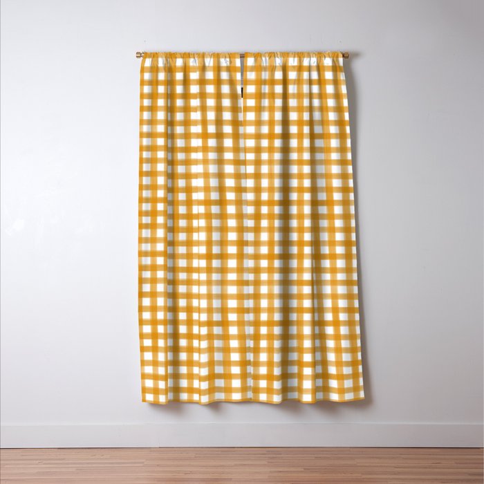 Watercolor Gingham - ochre on white  Window Curtain Gallery Image 3