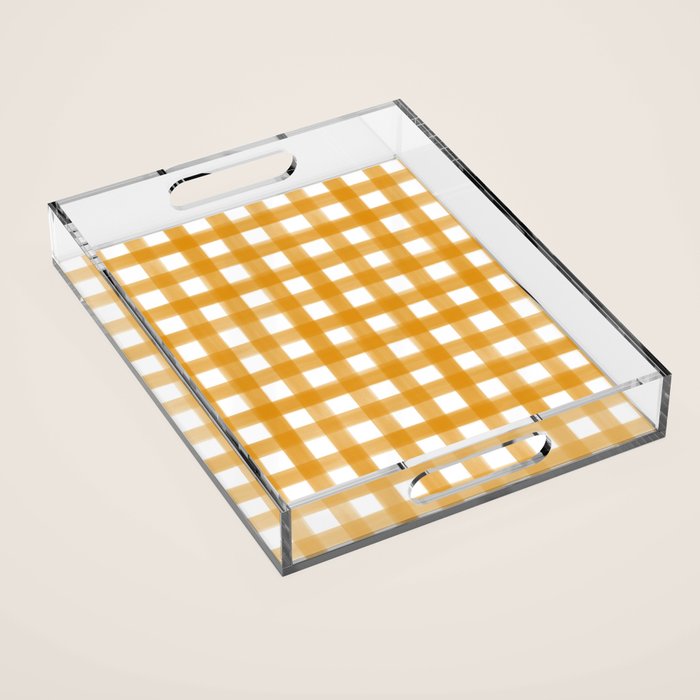 Watercolor Gingham - ochre on white  Acrylic Tray Gallery Image 1