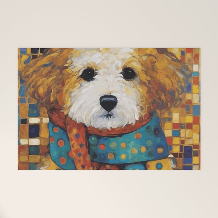 Gustav Klimt Style Dog with a Colorful Scarf Welcome Mat Gallery Image 1