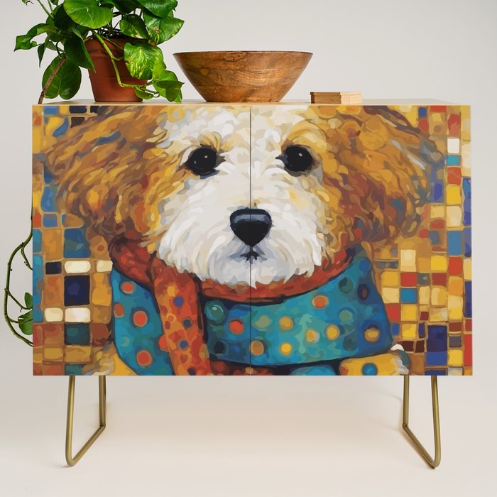 Gustav Klimt Style Dog with a Colorful Scarf Credenza Gallery Image 1