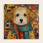 Gustav Klimt Style Dog with a Colorful Scarf Wood Wall Art Gallery Image 1