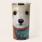 Gustav Klimt Style Dog with a Colorful Scarf Travel Mug Gallery Image 1
