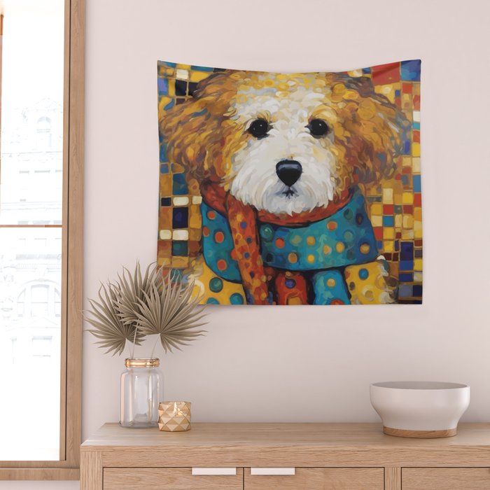 Gustav Klimt Style Dog with a Colorful Scarf Wall Tapestry Gallery Image 2