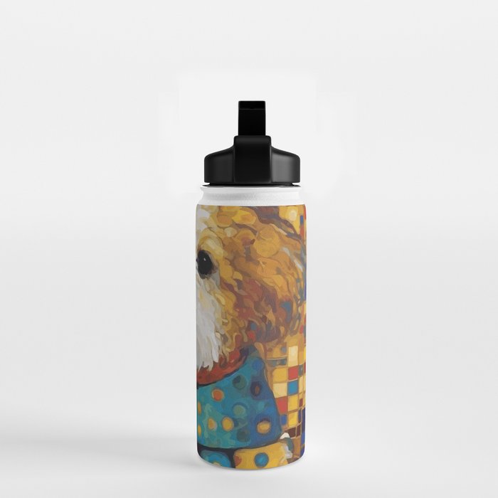 Gustav Klimt Style Dog with a Colorful Scarf Water Bottle Gallery Image 2