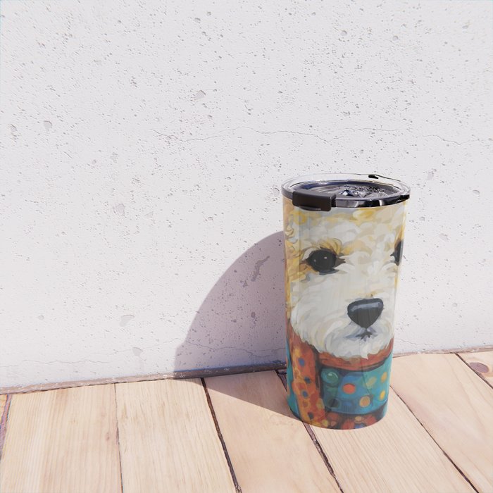 Gustav Klimt Style Dog with a Colorful Scarf Travel Mug Gallery Image 4