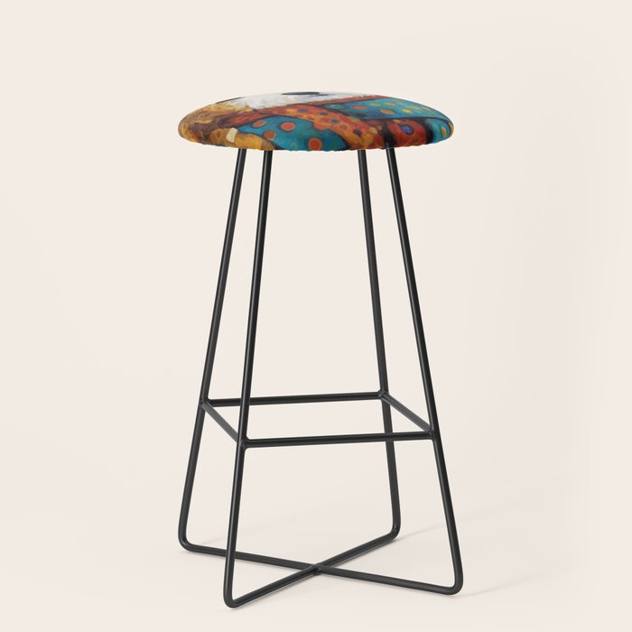 Gustav Klimt Style Dog with a Colorful Scarf Stool Gallery Image 1