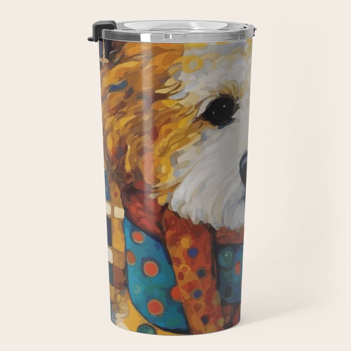 Gustav Klimt Style Dog with a Colorful Scarf Travel Mug Gallery Image 3