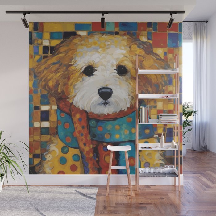 Gustav Klimt Style Dog with a Colorful Scarf Wall Mural Gallery Image 1