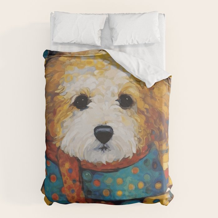 Gustav Klimt Style Dog with a Colorful Scarf Duvet Cover Gallery Image 1