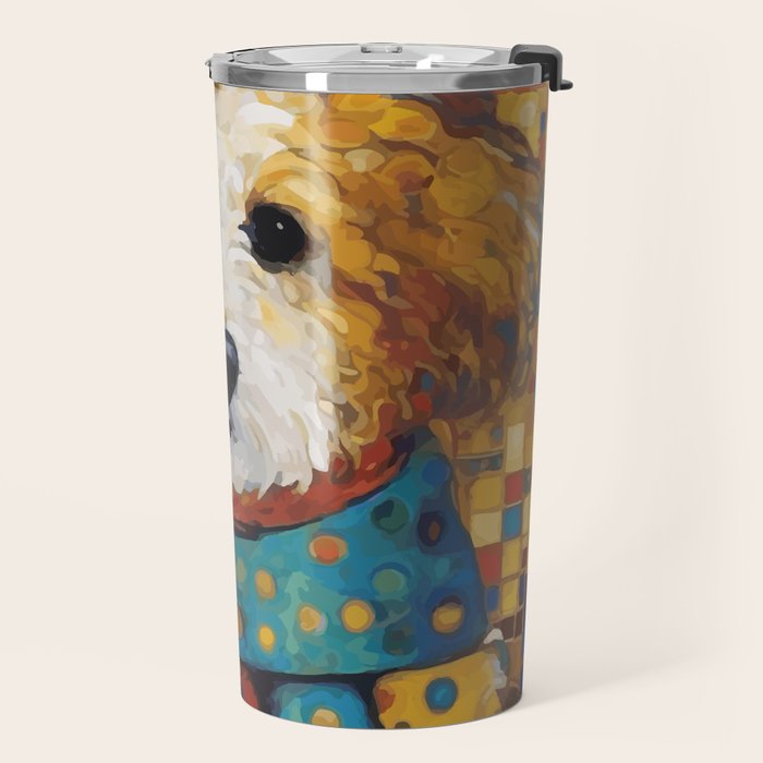 Gustav Klimt Style Dog with a Colorful Scarf Travel Mug Gallery Image 2