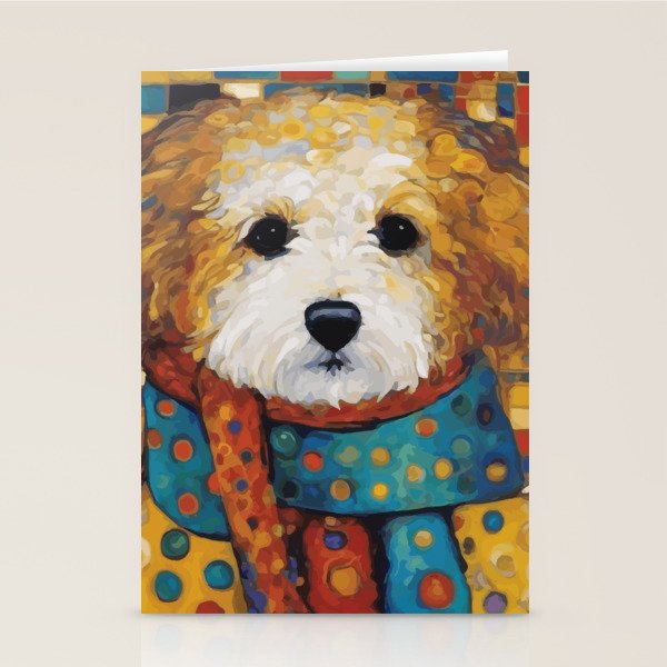 Gustav Klimt Style Dog with a Colorful Scarf Stationery Card Gallery Image 1
