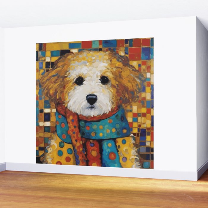 Gustav Klimt Style Dog with a Colorful Scarf Wall Mural Gallery Image 2