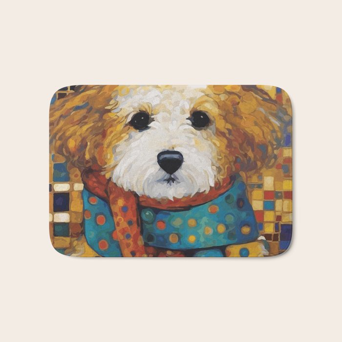 Gustav Klimt Style Dog with a Colorful Scarf Bath Mat Gallery Image 1
