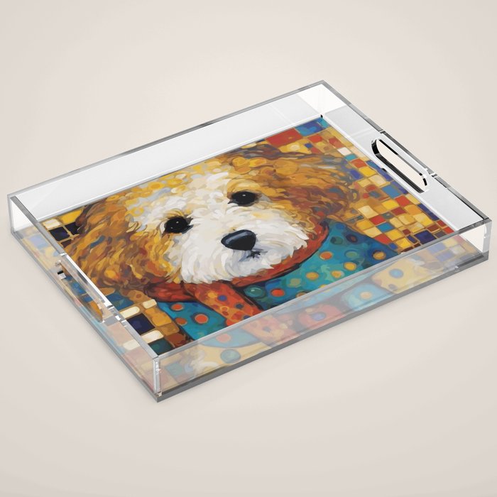 Gustav Klimt Style Dog with a Colorful Scarf Acrylic Tray Gallery Image 1
