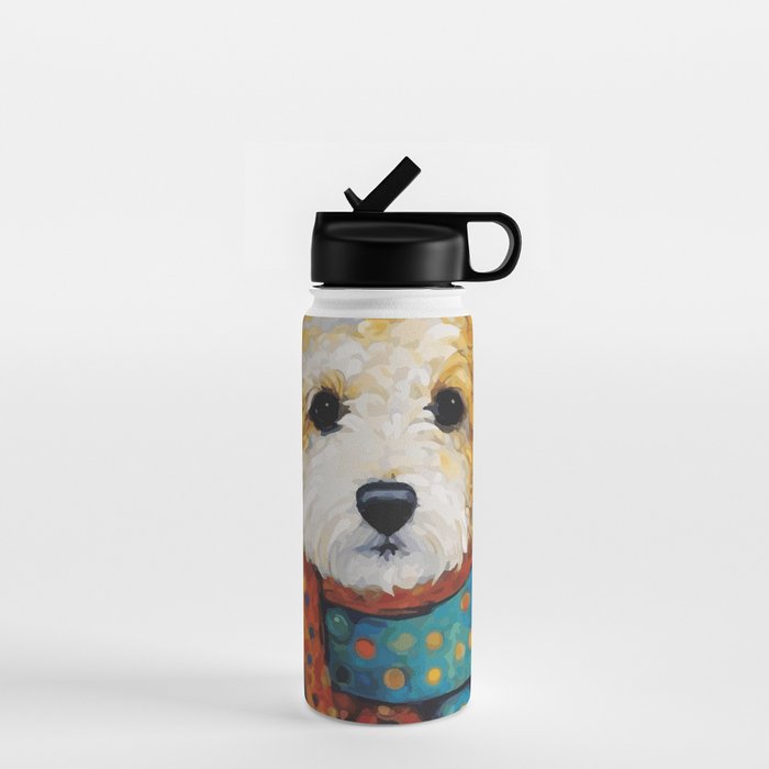 Gustav Klimt Style Dog with a Colorful Scarf Water Bottle Gallery Image 1