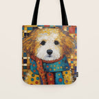 Gustav Klimt Style Dog with a Colorful Scarf Tote Bag Gallery Image 1