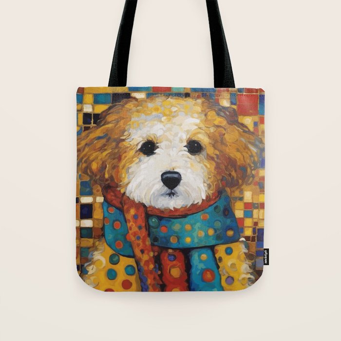 Gustav Klimt Style Dog with a Colorful Scarf Tote Bag Gallery Image 1