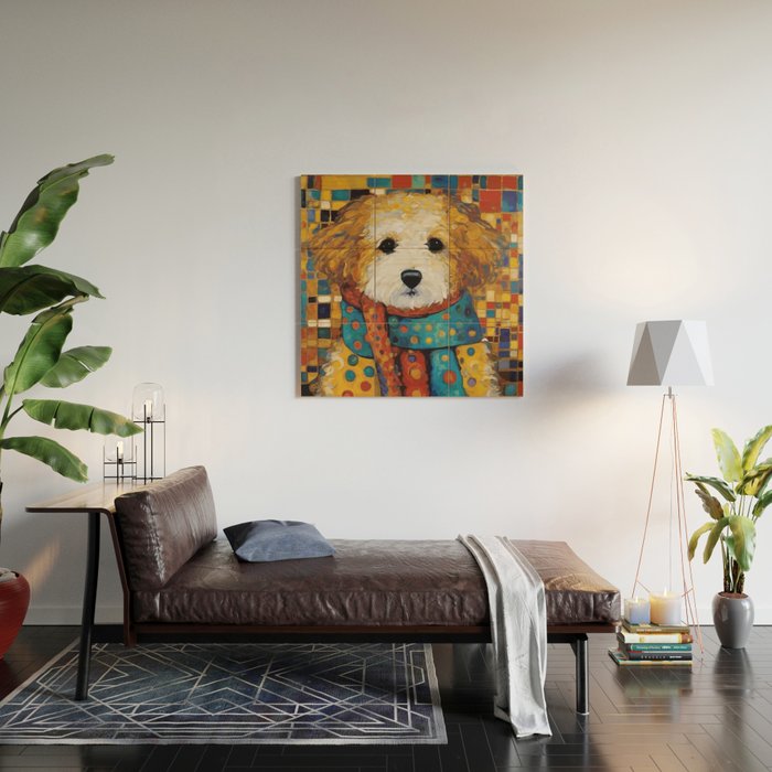 Gustav Klimt Style Dog with a Colorful Scarf Wood Wall Art Gallery Image 2