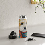 Gustav Klimt Style Dog with a Colorful Scarf Water Bottle Gallery Image 4