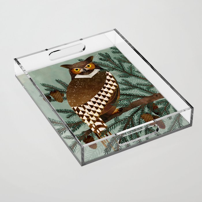 Horned Owl in the Pines Acrylic Tray Gallery Image 1