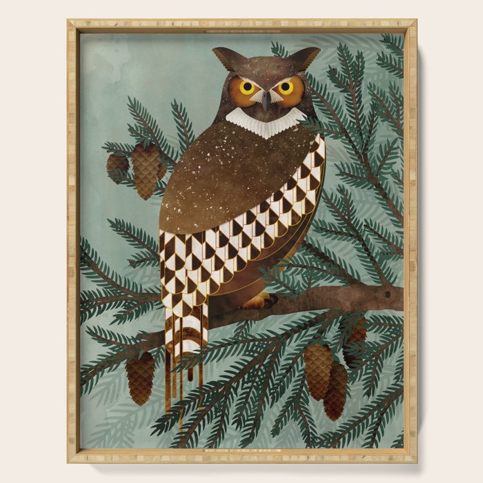 Horned Owl in the Pines Serving Tray Gallery Image 1