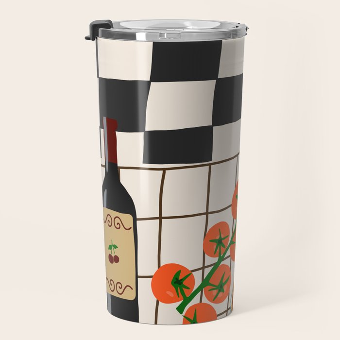 Lasagna parmesan and wne dinner - homemade meal illustration Travel Mug Gallery Image 3