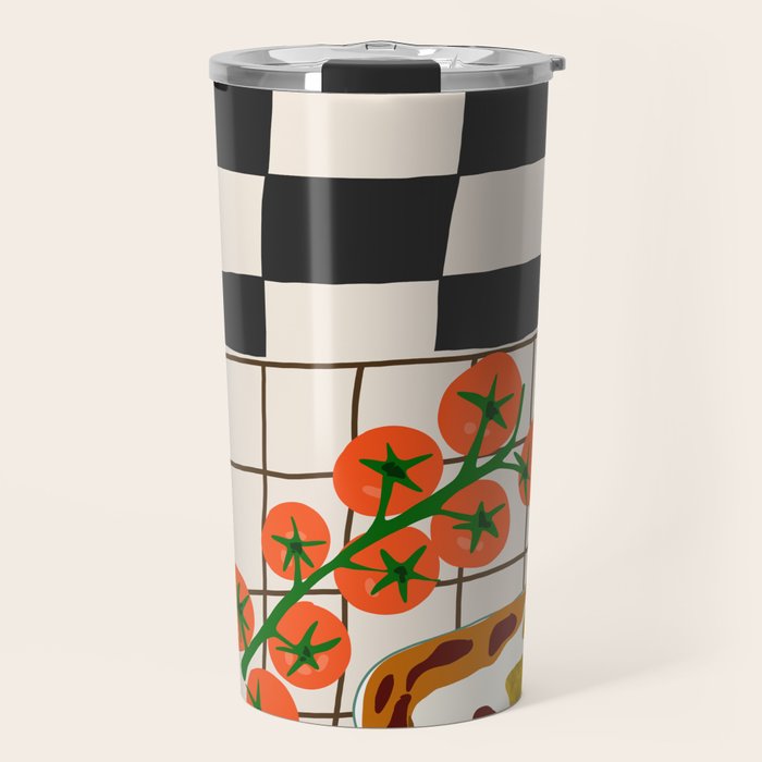 Lasagna parmesan and wne dinner - homemade meal illustration Travel Mug Gallery Image 1