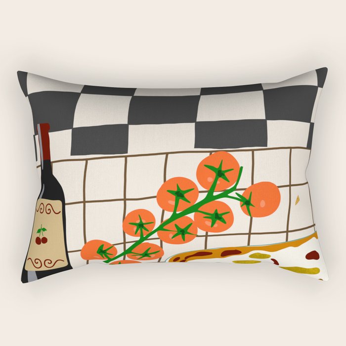 Lasagna parmesan and wne dinner - homemade meal illustration Rectangular Pillow Gallery Image 1