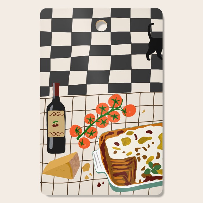 Lasagna parmesan and wne dinner - homemade meal illustration Cutting Board Gallery Image 1