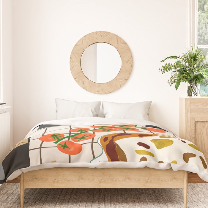 Lasagna parmesan and wne dinner - homemade meal illustration Duvet Cover Gallery Image 3
