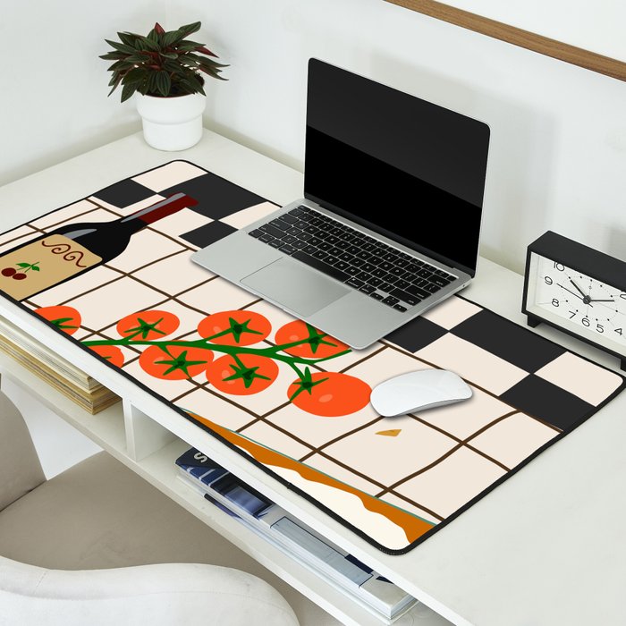 Lasagna parmesan and wne dinner - homemade meal illustration Desk Mat Gallery Image 2